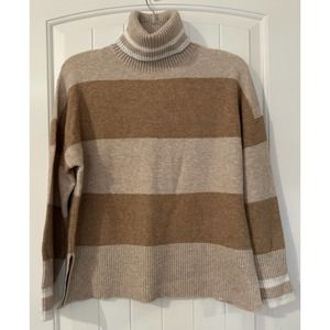 NWT J. CREW Heather Linen Stripe Turtleneck Sweater in Super Soft Yarn Women’s S